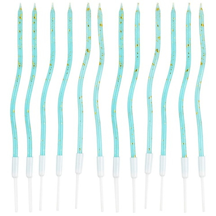 Свечи для торта «Волна Искры» в голубом цвете с подставкой 13 см, 12 шт