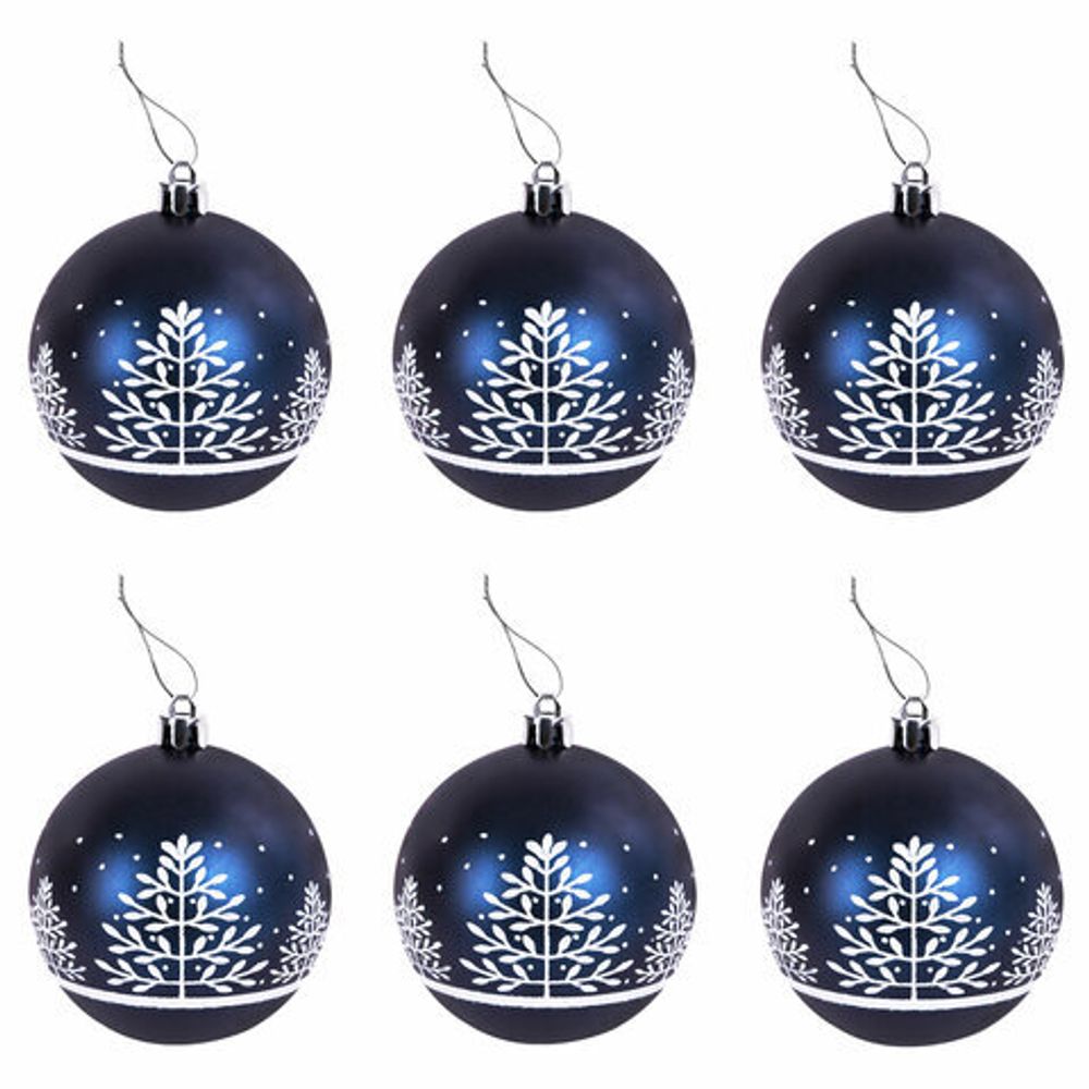 Шары ёлочные 6 шт., 8 см, "Blue Forest", пластик, цвет: темно-синий/белый, ЗОЛОТАЯ СКАЗКА, 591991