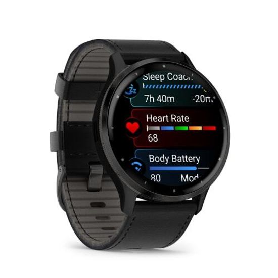 Умные часы GARMIN Venu 3 Black кожаный браслет