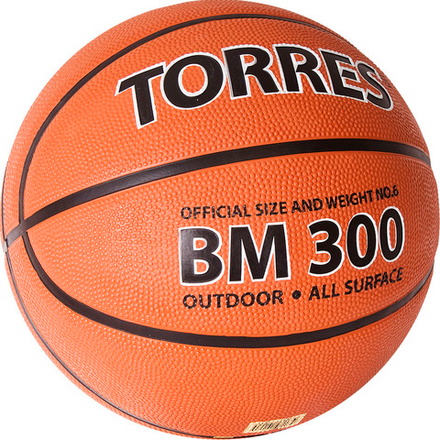 Мяч баскетбольный TORRES BM300, B02016, р.6, резина, нейлон. корд, бут. камера, коричневый