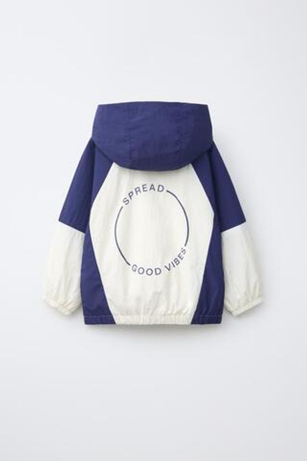 ZARA ЛЕГКИЙ ДОЖДЕВИК COLOR BLOCK WATER REPELLENT, ЭКРЮ/СИНИЙ