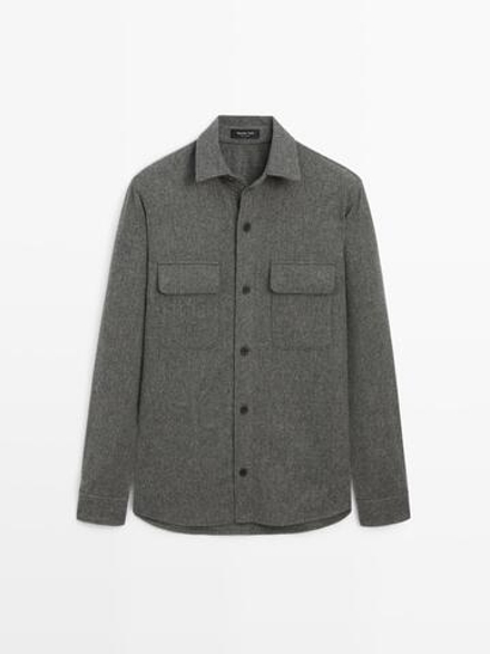 Massimo Dutti Тонкая куртка из смесовой шерсти с карманами, серый