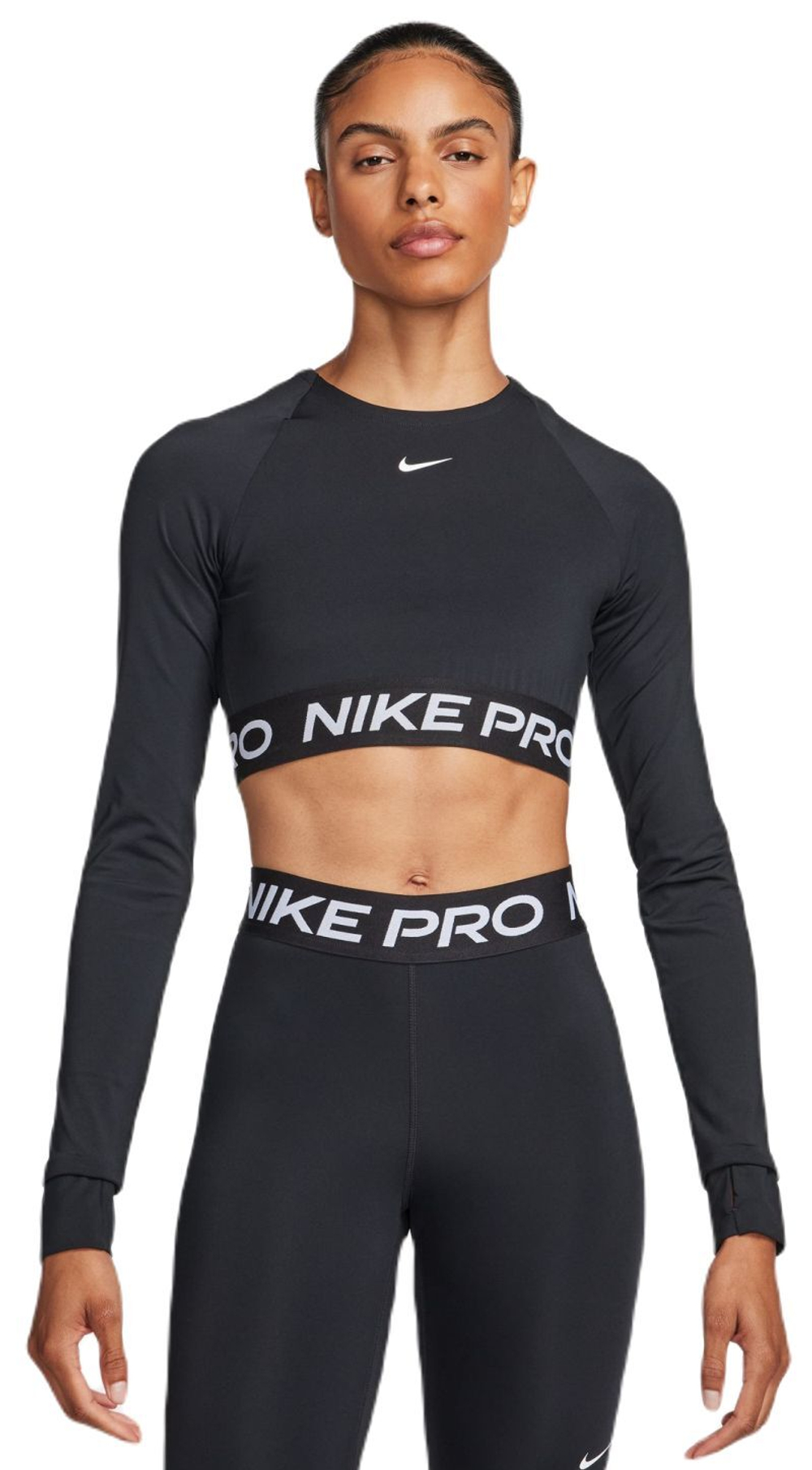 Женская теннисная футболкаNike Pro 365 Dri-Fit Cropped Long-Sleeve Top - Black
