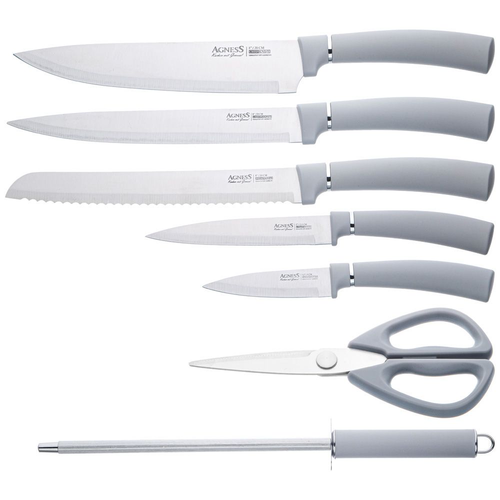 НАБОР НОЖЕЙ AGNESS НЖС НА ПЛАСТИКОВОЙ ВРАЩАЮЩЕЙСЯ ПОДСТАВКЕ 8 ПР.