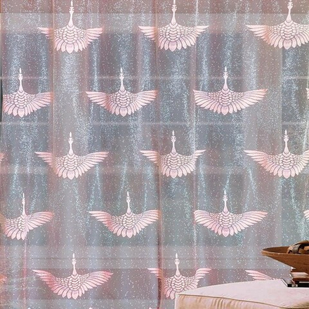 Занавеска "Ф. РОЗОВЫЕ ПТИЦЫ" на шторной ленте, с серебристым блеском, Польша.