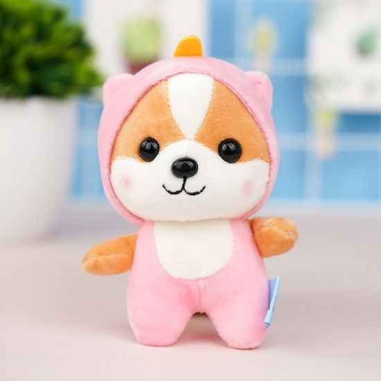 Мягкий брелок "Корги в шапочке" розовый 13 см