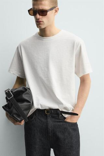 ZARA ФУТБОЛКА RELAXED FIT ИЗ РЕЛЬЕФНОЙ ТКАНИ, БЕЛЫЙ