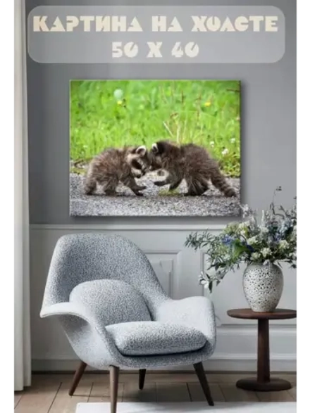 Картина на стену 40 X 50 Еноты детеныши