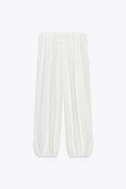 ZARA БРЮКИ-БАГГИ ИЗ СТРУЯЩЕЙСЯ ТКАНИ, ЖЕЛТОВАТО-БЕЛЫЙ