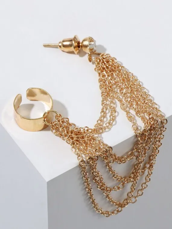 Серьга "Каффа" восемь цепочек, цвет золото