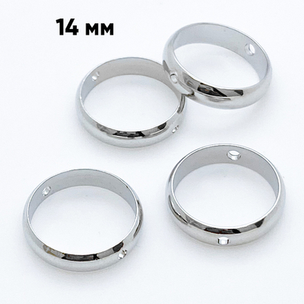 Коннектор-рамка для бусины, цвет серебро (родий), размер 14 мм, внутренний диаметр 12 мм, цена за 1 шт