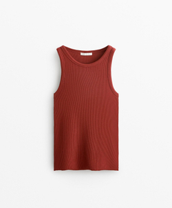 Oysho Топ без рукавов в рубчик, рыжевато-коричневый