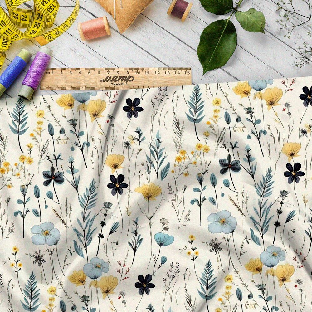 Ткань премиум шифон полевой гербарий