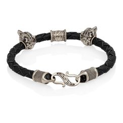 Браслет гайтан черный 5 мм с руной Соулу и двумя шармами Волк Мельхиор