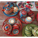 Чайный набор 9 предметов Qora galam (блюдо, чайник, пиала 6шт) Риштанская керамика