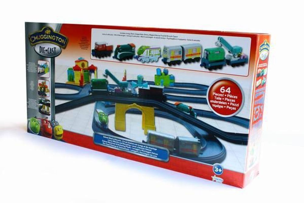 Купить Chuggington. Die-Cast, Набор Мойка и депо с 4 паровозиками и 2 прицепами.