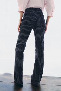 ZARA ДЖИНСЫ FLARE В ПОЛОСКУ С ВЫСОКОЙ ПОСАДКОЙ — ZW COLLECTION, СИНИЙ