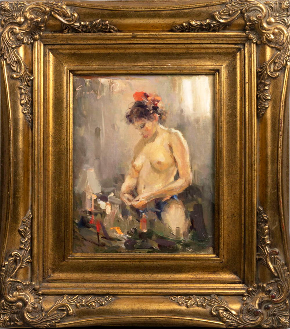 [Ню] Н/х. Обнаженная. Утро. Картон, масло. 2002 г.