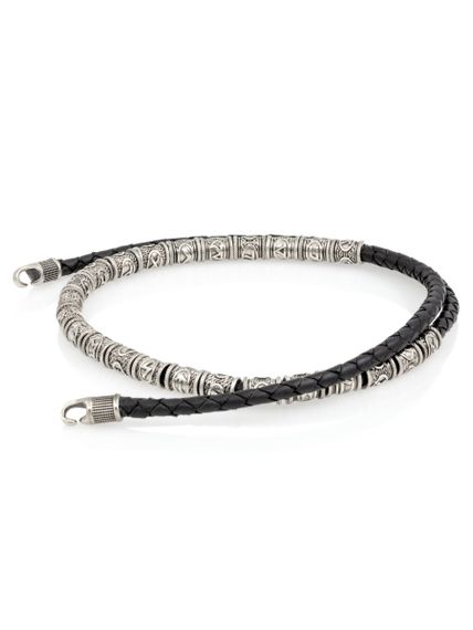 Браслет набор рун 24 шт из мельхиора на черном кожаном шнуре с замком Captain Hook, вид сбоку 1