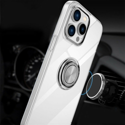 Чехол силиконовый с кольцом держателем для iPhone 15, прозрачный