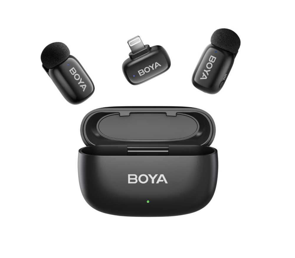 Ультракомпактная двухканальная беспроводная микрофонная система BOYA MINI-12 (2 микрофона / USB-C / Lightning iOS)