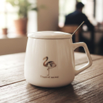 Керамическая кружка с крышкой и ложкой, MR1-5, 400 мл