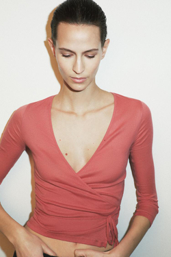 ZARA ФУТБОЛКА С ЗАПАХОМ SUPIMA®, КОРАЛЛОВО-КРАСНЫЙ