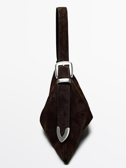 Massimo Dutti Сумка среднего размера из замши, коричневый