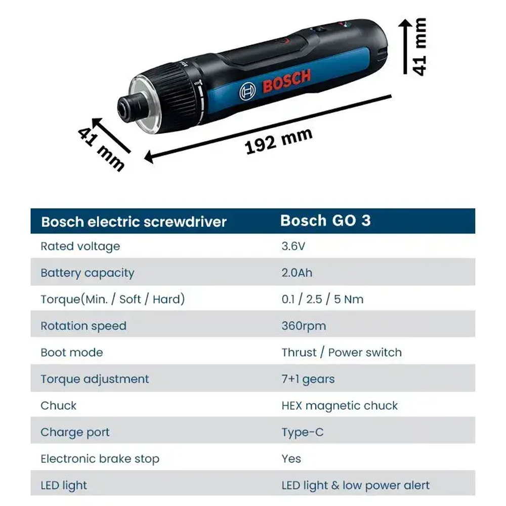 Электрическая отвертка Bosch GO3 Generation - Premium Edition 8 бит 1 удлинительная штанга 1 кабель для зарядки 1 коробка