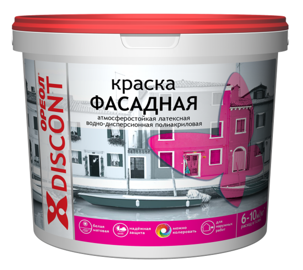 Краска ОРЕОЛ Дисконт фасад 6,5кг супербел, полиакрил, матовая /Ростов (496)