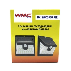 Светильник светодиодный на солнечной батарее с датчиком движения (5.5V,0.55W,18650Li,3.7V,2400mAh,40SMD Led,6500К,раб. время8-10ч,заряд.4-6ч,IP44,108х WMC TOOLS WMC-RK-SWC5070-PIR