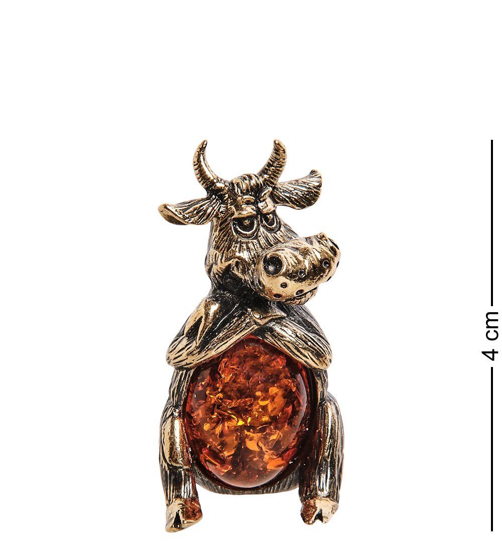 Народные промыслы AM-2830 Фигурка «Бык обижака» (латунь, янтарь)