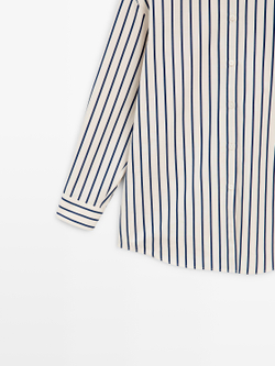 Massimo Dutti Рубашка из 100% хлопка в полоску, ванильный