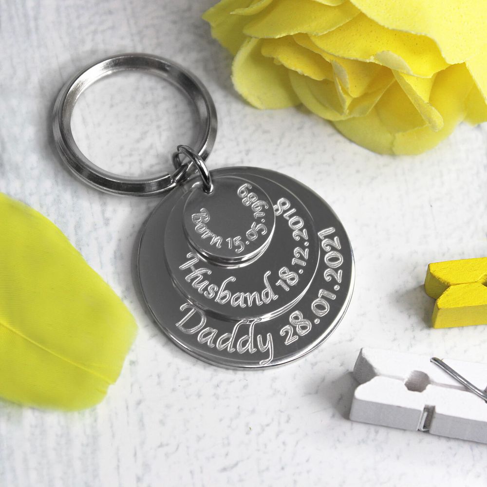 Тройной брелок Born Husband Daddy с гравировкой на заказ