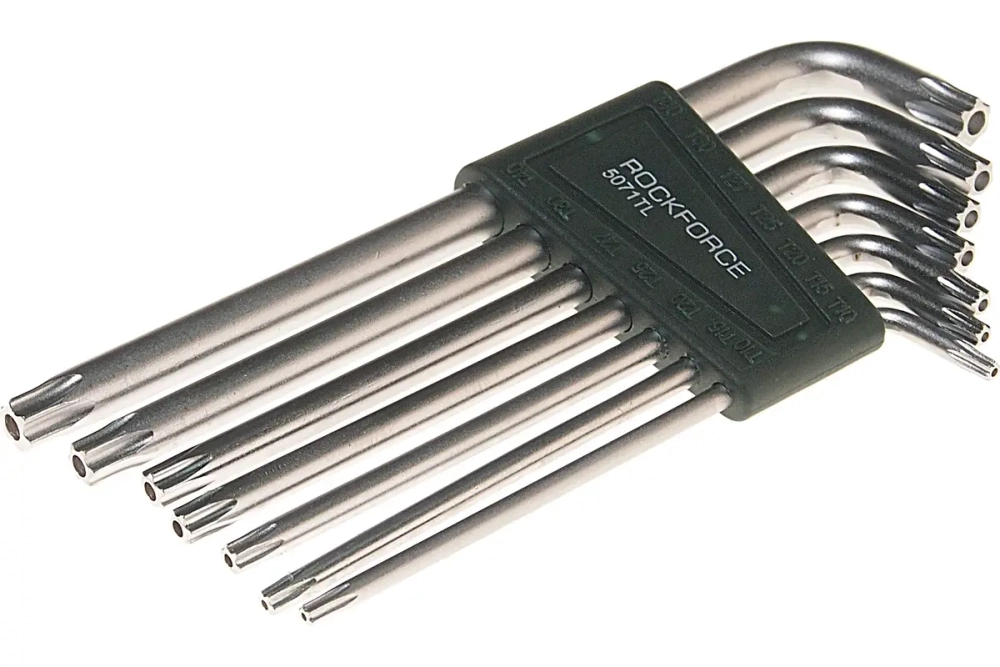 Набор ключей TORX RF-5071TL: экстра длинных Т10Н-Т40Н- с отверстием 7пр. на пласт. держат.ROCKFORCE