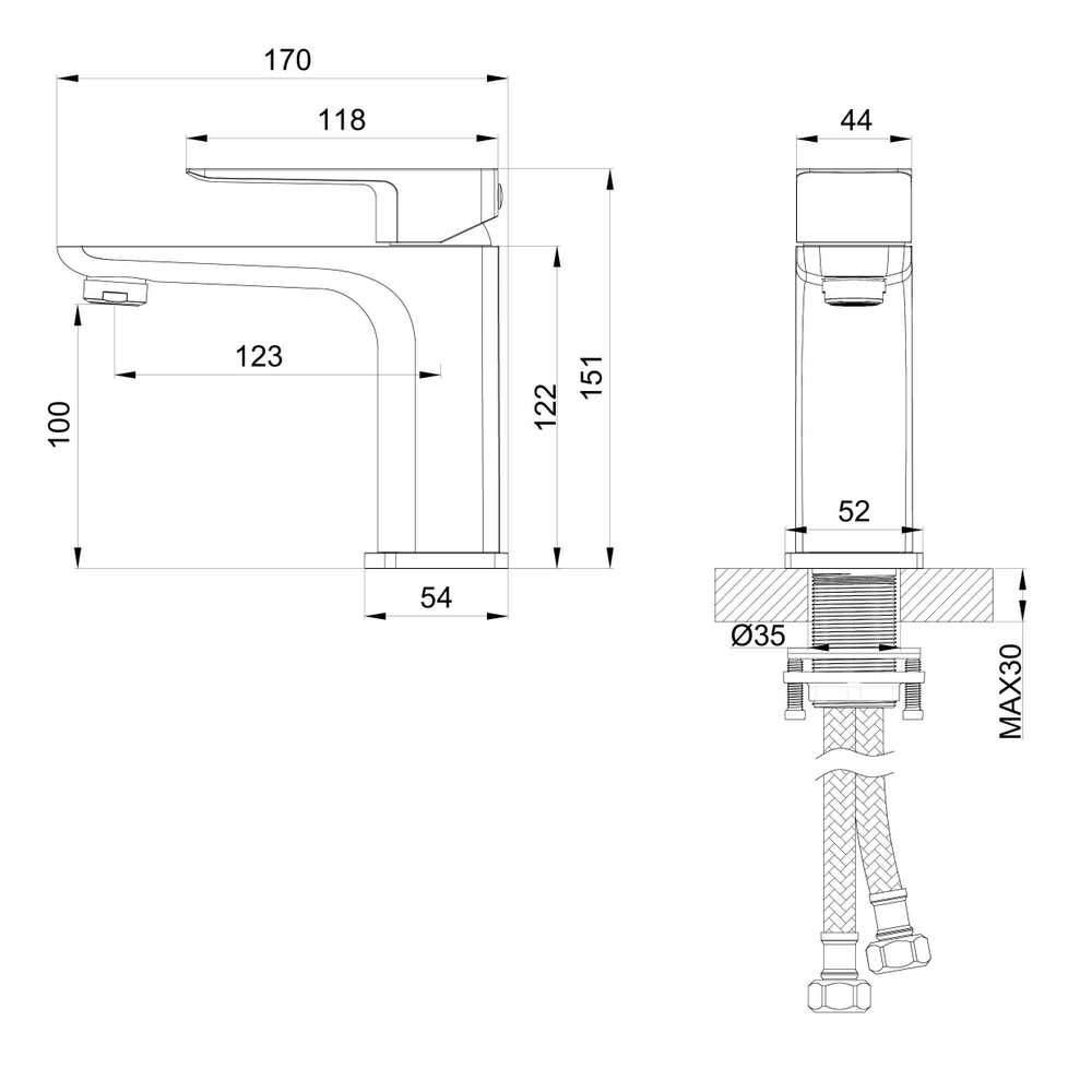 Смеситель для раковины WONZON & WOGHAND EDGE, Хром (WW-88139003-CR)