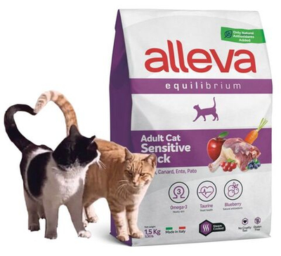 Корм Аллева Эквилибриум Сенситив для взрослых кошек, с уткой, 1,5 кг