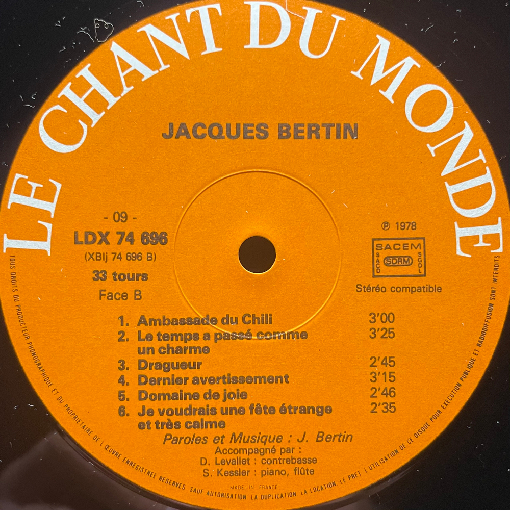 Jacques Bertin Avec Siegfried Kessler Et Didier Levallet ‎– Enregistrement 29. IX.78 Public 2LP (Франция 1978г.)