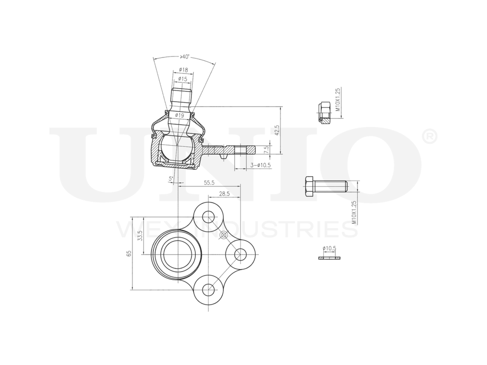 Опора шаровая передняя нижняя UNIO SSP-20040