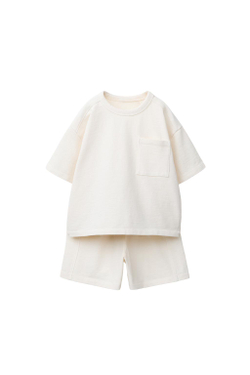 ZARA КОМПЛЕКТ ИЗ ФУТБОЛКИ И БЕРМУД, ЭКРЮ