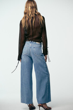 ZARA ДЖИНСЫ Z1975 WIDE LEG CROPPED С ВЫСОКОЙ ПОСАДКОЙ И ПОЯСОМ, ВЫЦВЕТШИЙ СИНИЙ