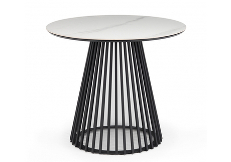 Керамический стол Woodville Нэнси 90х90х75 белый мрамор, черный, ножки черные