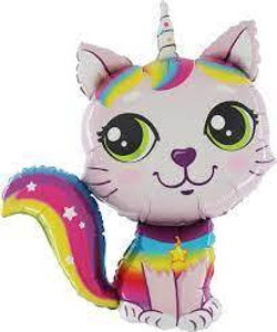 Шар (38""/97 см) Фигура, Котенок-единорог, Розовый, 1 шт. Г035