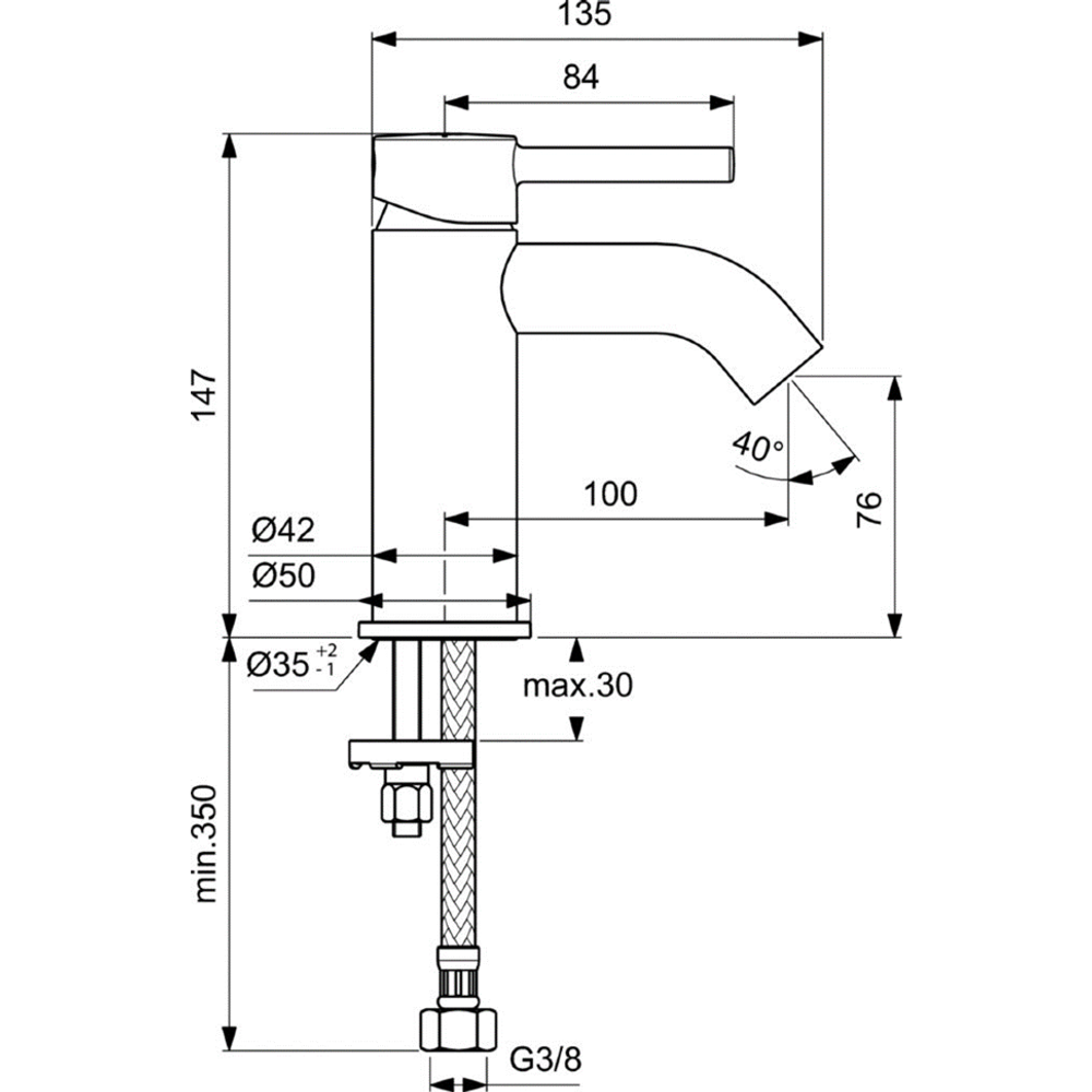 Однорукоятковый смеситель для умывальника без донного клапана Ideal Standard CERALINE BC268XG
