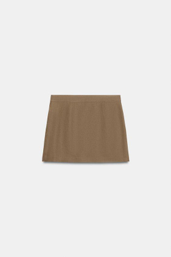 ZARA ЮБКА-ШОРТЫ ИЗ ЛЬНА С БУСИНАМИ, ТАБАЧНЫЙ