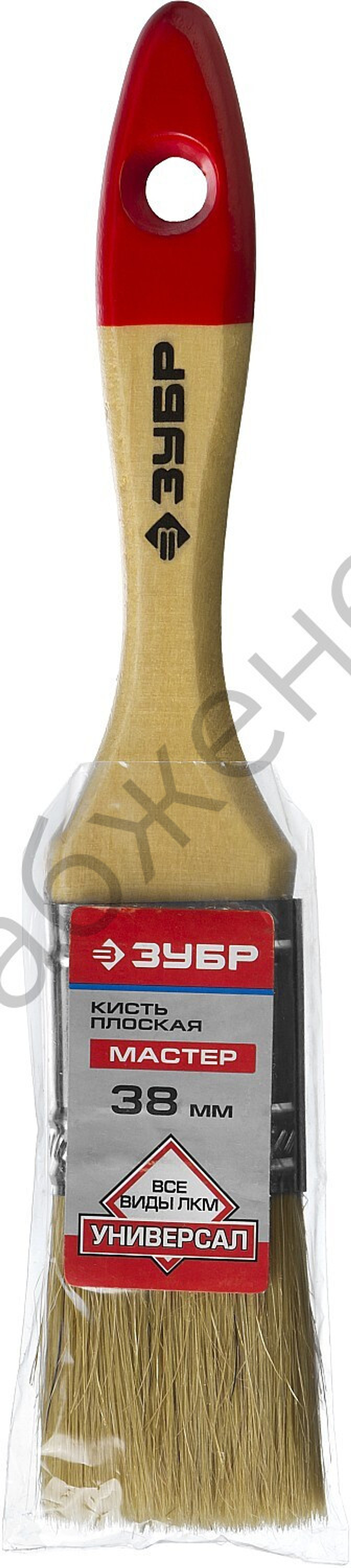 ЗУБР Универсал 38 мм, 1,5'' светлая натуральная щетина, деревянная ручка, Плоская кисть, МАСТЕР (4-01003-038)