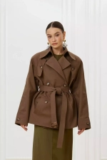 Тренч с увеличенными плечами, Коричневый