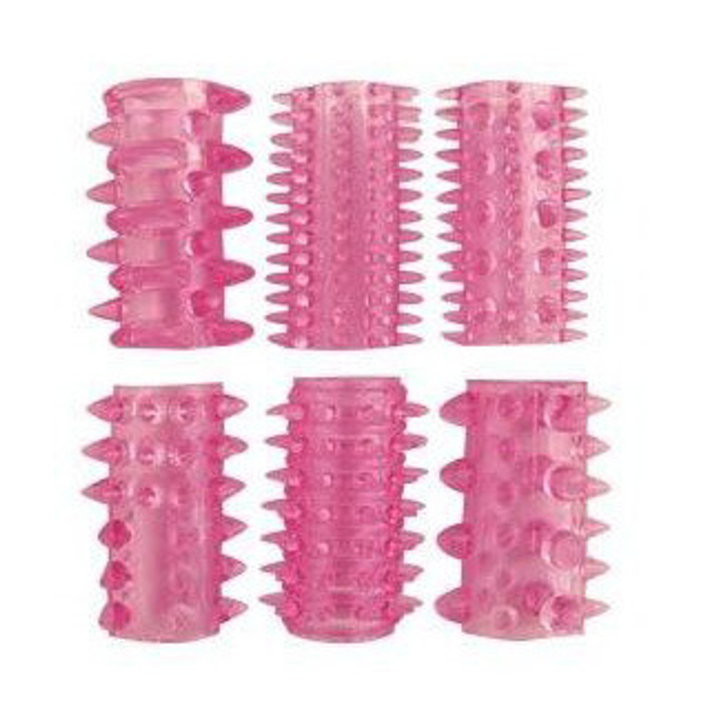 Набор из 6 розовых насадок 5,5см на пенис Bior Toys Erowoman-Eroman EE-10177