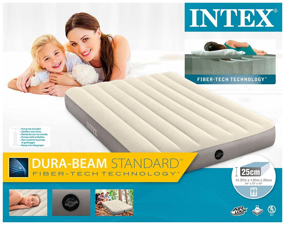 Мaтрас нaдувной Intex 64102 Deluxe Full 137х191х25 см / Крoвать нaдувная Интeкс полуторная велюровая для дома и туризма