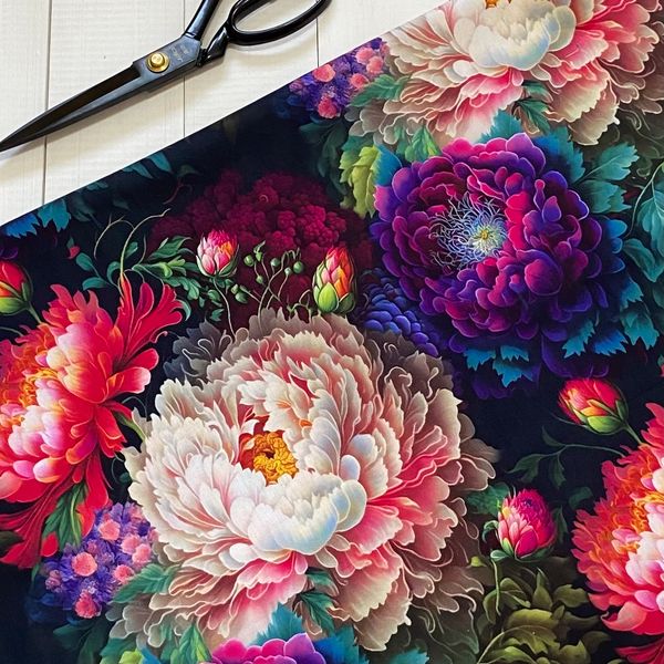 ЦВЕТЫ НА ЧЁРНОМ 100% хлопок Handmade Fabrics 1